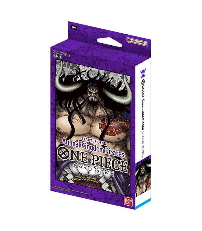 One Piece Card Game - Animal Kingdom Pirates Starter Deck ST04 featuring character art and package details.