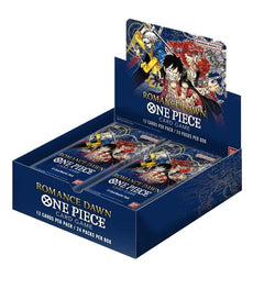 One Piece Card Game - Romance Dawn Booster Box containing 24 packs and 121 card types.