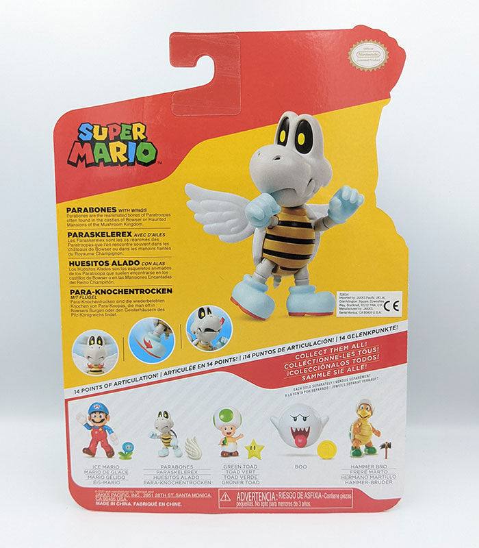 Super Mario Parabones 4 Inch Figure packaging with character details and articulation features.