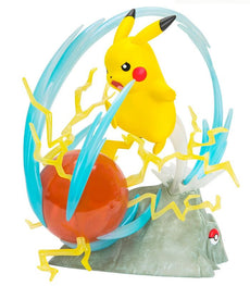 Pokemon Deluxe Pikachu Statue with light-up Electro Ball effect, iconic dynamic pose.