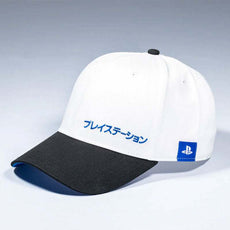 Official Playstation Japanese Inspired Snapback with embroidered logo, adjustable fit, black and white design.