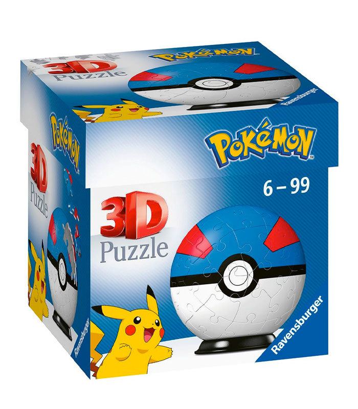 Pokemon Great Ball 54 Piece 3D Puzzle box featuring Pikachu and puzzle design.