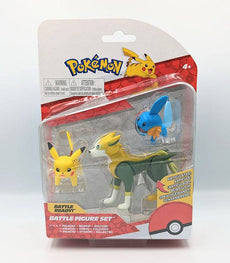Pokemon Battle Figures Mudkip, Boltund, Pikachu set in packaging.