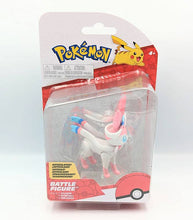 Load image into Gallery viewer, Sylveon Pokémon Battle Figure in packaging, features articulation, suitable for ages 4+.
