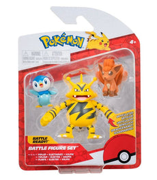 Pokemon Battle Figure set featuring Piplup, Electabuzz, and Vulpix in packaging.