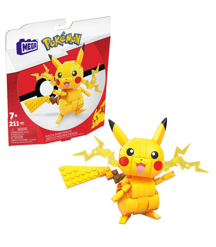 Pokemon Mega Pikachu construction set with 211 pieces for building a poseable Pikachu.