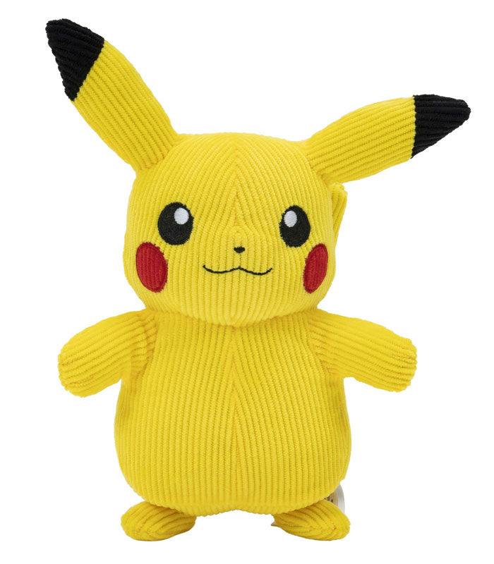 Pikachu 8-inch corduroy plush Pokemon toy, soft and detailed.