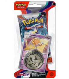 Pokemon Trading Card Game Scarlet & Violet Espathra Checklane Blister Pack with promo card and flip coin.