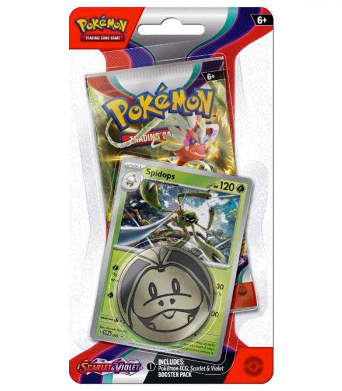 Pokemon Trading Card Game Scarlet & Violet Spidops Checklane Blister Pack with promo card and flip coin.