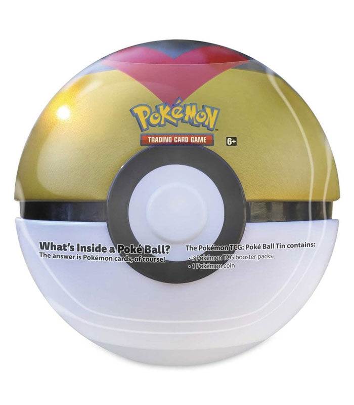 Pokemon TCG Level Ball Tin featuring 3 booster packs and a flip coin.