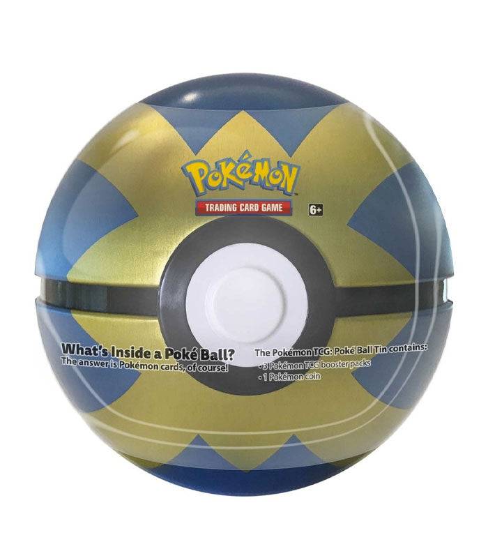 Pokemon TCG Quick Ball Tin with 3 booster packs and coin.
