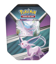 Load image into Gallery viewer, Pokémon TCG V Heroes Tin featuring Espeon V card and booster packs.
