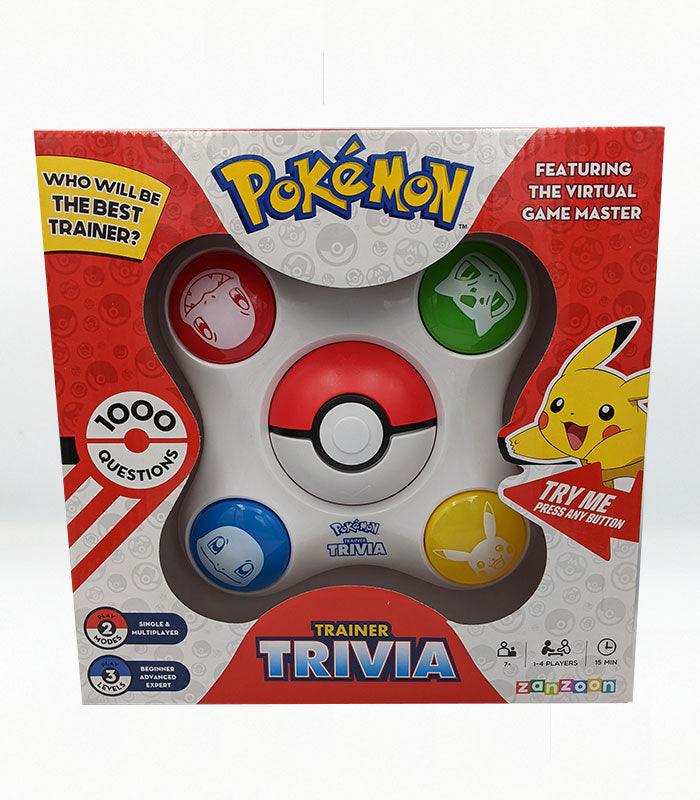 Pokémon Trainer Trivia game box featuring 1000 questions and virtual game master.
