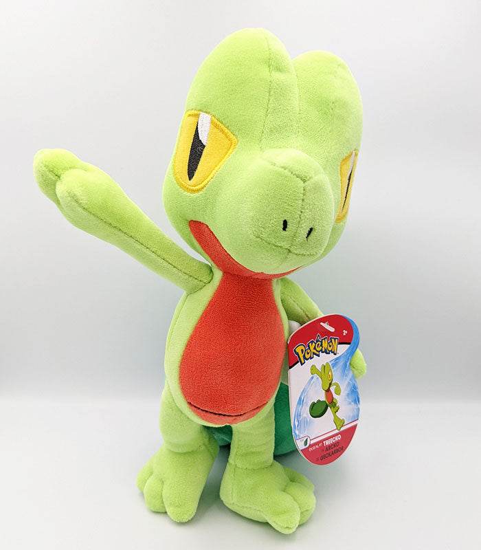 Treecko 8" Plush Pokemon toy, soft and green, with red and yellow accents, ideal for collectors and kids.