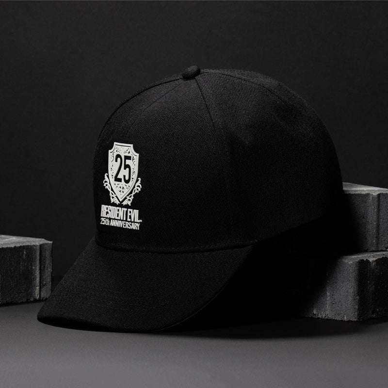 Official Resident Evil 25th Anniversary Snapback with embroidered logo on black cotton帽, adjustable closure