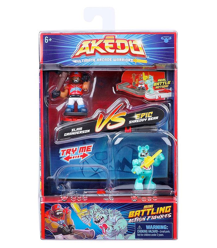 Akedo Ultimate Arcade Warriors Versus Pack - Slam Granderson vs Epic Shreddy Bear action figures.
