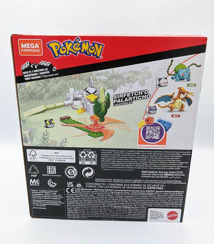 Pokemon Mega Construx Sirfetch'd Power Pack box with 84-piece set illustration.