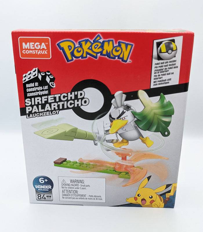 Pokemon Mega Construx Sirfetch'd Power Pack box with leek sword, 84 pieces, suitable for ages 6 and up.