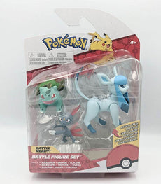Pokemon Battle Figures set featuring Bulbasaur, Sneasel, and Glaceon packaged in a clear box.