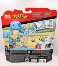 Load image into Gallery viewer, Pokemon Mega Construx Squirtle building set, box rear, showcasing 199-piece assembly, suitable for ages 6+.
