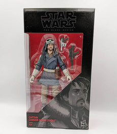 Star Wars Black Series Captain Cassian Andor EADU action figure in display box with accessories.