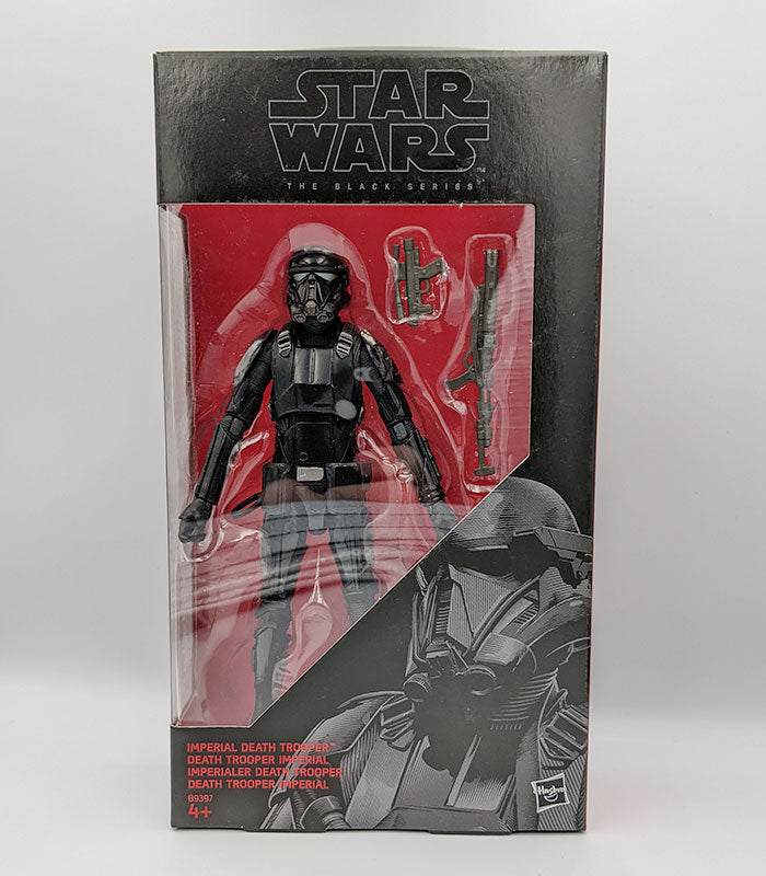 Star Wars Black Series Imperial Death Trooper action figure in display box with accessories.