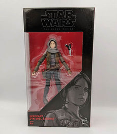 Star Wars Black Series Sergeant Jyn Erso JEDHA action figure in display box.