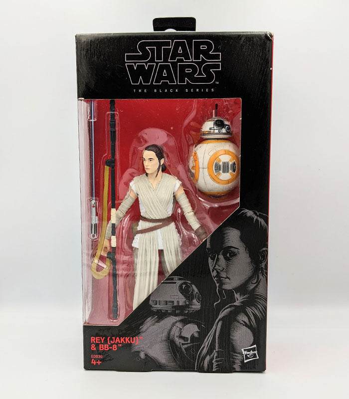 Star Wars The Black Series Rey (Jakku) & BB-8 action figure in display box.