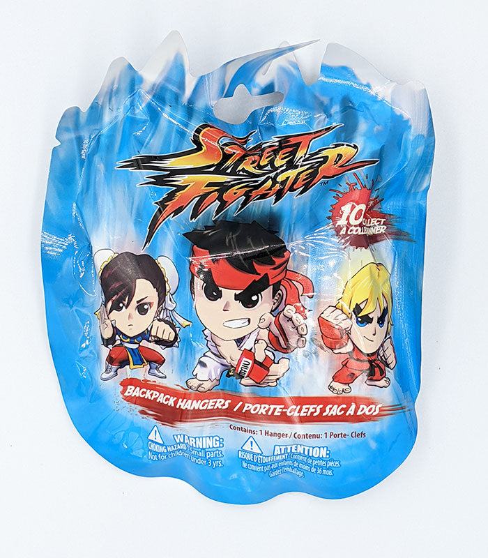 Street Fighter Mystery Hangers collectible packaging with character illustrations.