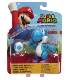 Super Mario Blue Yoshi 4 Inch Action Figure with Blue Egg in packaging.