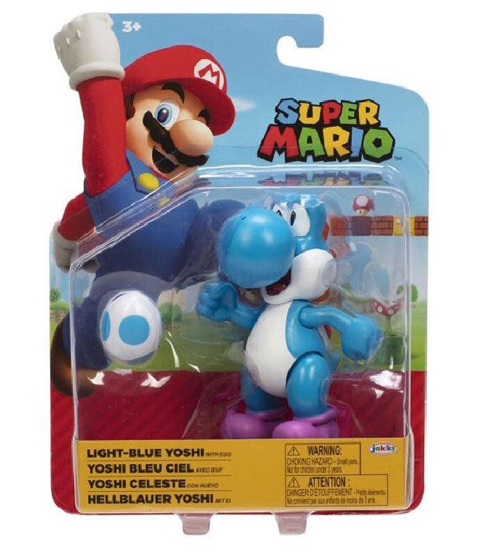 Super Mario Blue Yoshi 4 Inch Action Figure with Blue Egg in packaging.