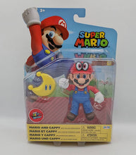 Load image into Gallery viewer, Super Mario &amp; Cappy 4 Inch Figure with Power Moon and 11 points of articulation in packaging.
