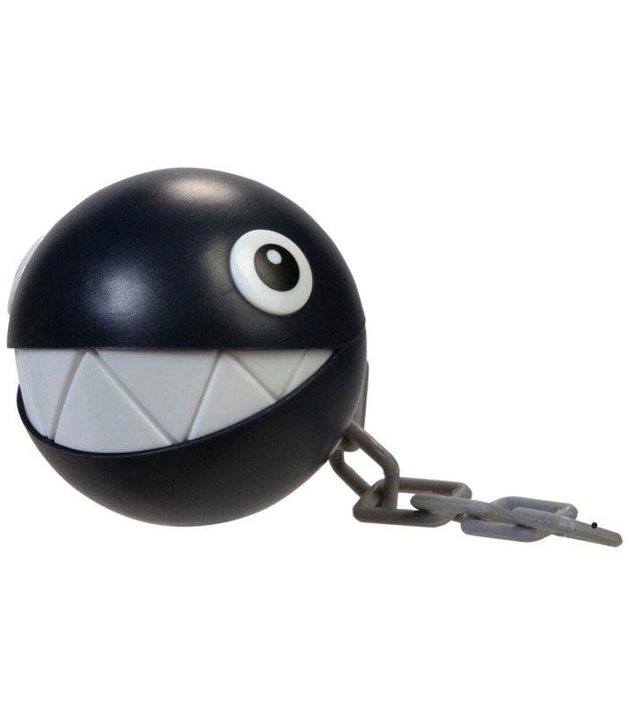 Super Mario Chain Chomp 2.5-inch figure with metal chain and glossy black finish.