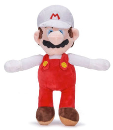 Super Mario - Fire Mario 14 Inch Plush toy with red overalls and white cap.