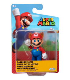 Super Mario Raccoon Mario 2.5 inch figure in packaging with colorful design.