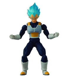 Dragon Ball Super Saiyan God Super Saiyan Vegeta 12cm action figure with blue hair and articulated joints.