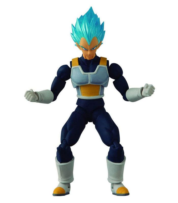 Dragon Ball Super Saiyan God Super Saiyan Vegeta 12cm action figure with blue hair and articulated joints.