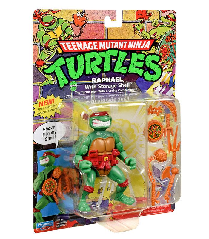 Teenage Mutant Ninja Turtles Classic Raphael action figure with weapons and vintage packaging.