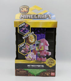 Treasure X Minecraft Nether Portal toy set packaging showcasing characters and features.