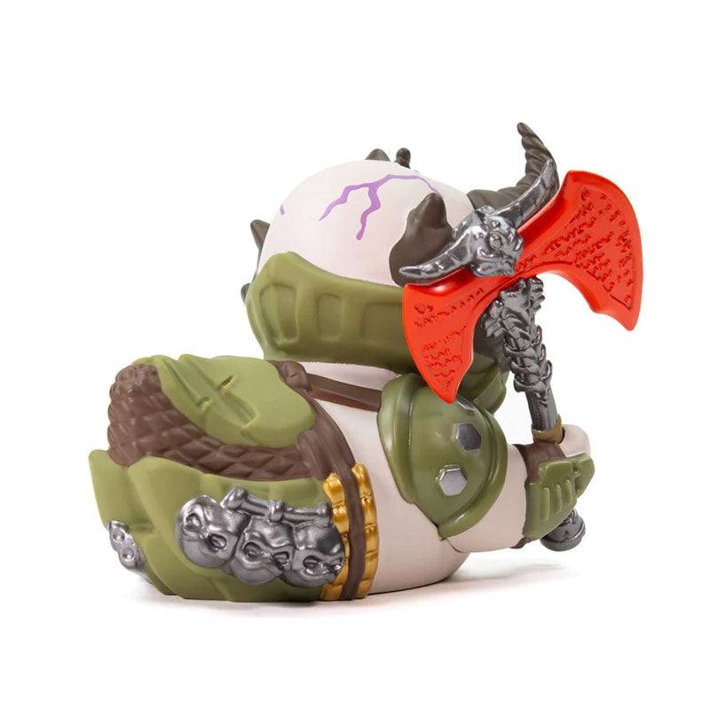 TUBBZ Doom Marauder Collectible Duck with armor and double-bladed axe.