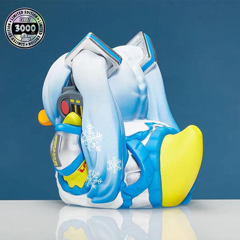 TUBBZ Hatsune Miku Snow Miku Collectible Duck in winter outfit with displayable tub box.