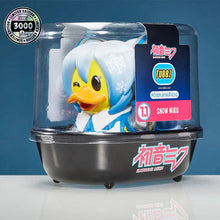 Load image into Gallery viewer, TUBBZ Hatsune Miku Snow Miku Collectible Duck in display box.
