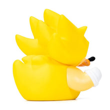 Load image into Gallery viewer, TUBBZ Sonic The Hedgehog Super Sonic Collectible Duck in yellow with distinctive features, displayed in a collectible tub box.
