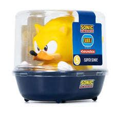 Load image into Gallery viewer, Hedgehog Super Sonic Collectible Duck in displayable tub box.
