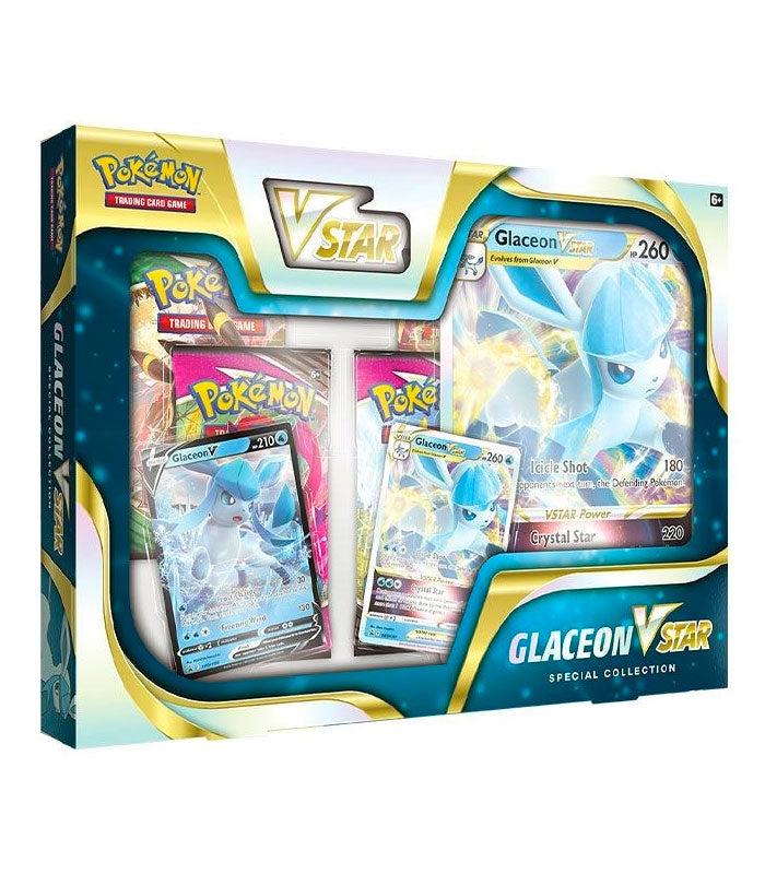 Pokemon TCG Glaceon VSTAR Special Collection box with booster packs and promo cards.