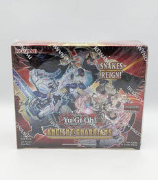 Yu-Gi-Oh! Ancient Guardians Booster Box with 24 packs featuring powerful trading cards.