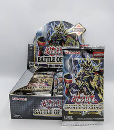 Yu-Gi-Oh! Battle Of Chaos Booster Pack with trading cards display.