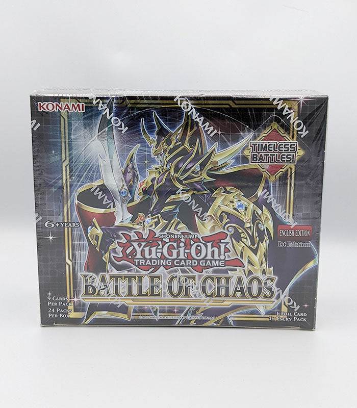 Yu-Gi-Oh! Battle Of Chaos Booster Box with 24 packs featuring Ultra, Super, and Secret Rares.