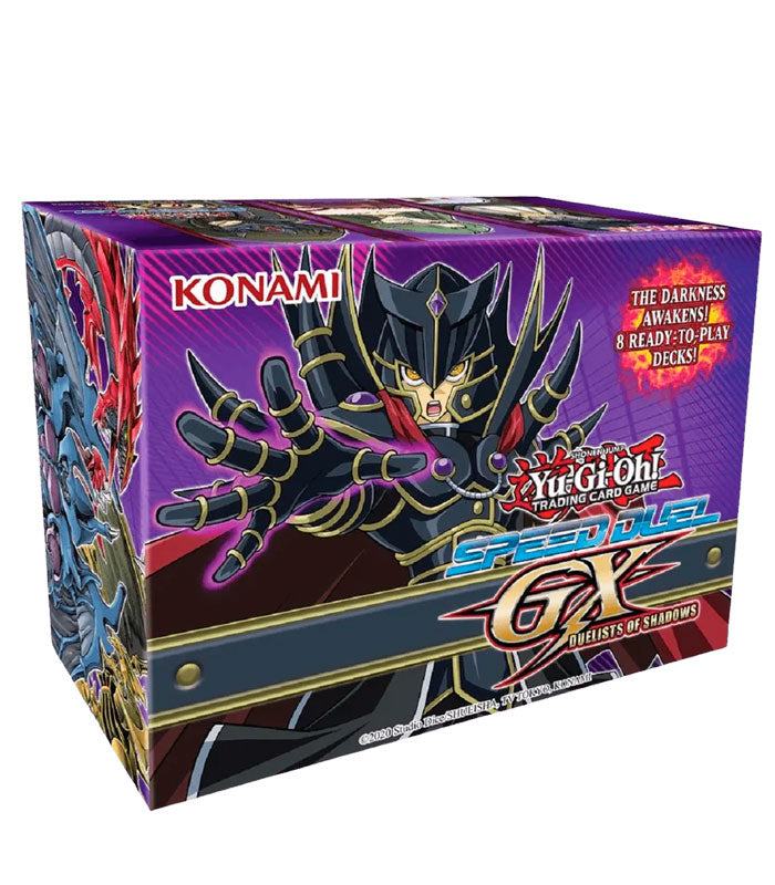Yu-Gi-Oh! Speed Duel GX: Duelists of Shadows box set with 5 decks and rare cards.