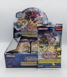 Yu-Gi-Oh! The Grand Creators Booster Pack with box display and individual pack.